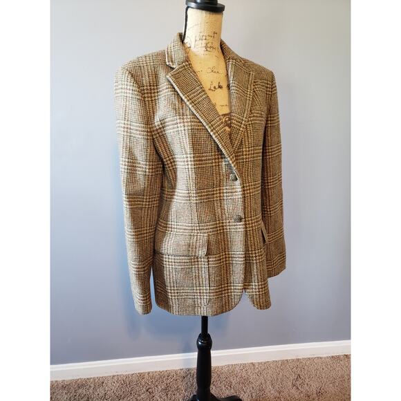 Lauren Ralph Lauren 100% pure wool vintage equestrian 2 button plaid blazer 10